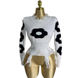 Fongt Hole Tuxed Sweater Dark Long Sleeve Loose Knitted Shirt
