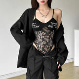 2024 Autumn New Women's Urban Charm Personality Text Embellishing Solid Color Lace