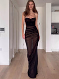 Fongt Women's Clothing Sexy Perspective High Open Fork And Bare Back Sling Dress