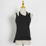 Fongt New Commuter Trend Irregular Fake Two Sling Vest Women's Round Collar With A Top T Shirt-Outfit