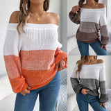 Fongt Shooting 2025 Autumn And Winter Casual Spell Shoulder Lantern Sleeve Sweater Women's Clothing