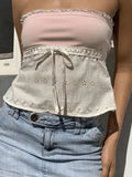 Contrast Lace Bandeau Crop Top-Outfit