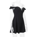 Black Off-shoulder Deep Neck Mini Dress-Outfit
