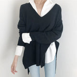 New 2021 Women Autumn Winter Sweaters Knitted Elegant Backwards Irregular Vintage Lace Up Pullovers Short Tops