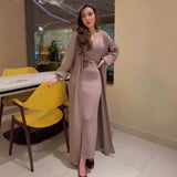 Fongt 2025 New Fashion Solid Color Long Knitwear Dress Elegant Suit Woman