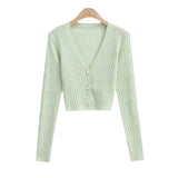 Trend Women's Wear Gentle Girl Knitted Cardigan Summer New Thin Slim Pearl Button Long-Sleeved Blouse-Outfit