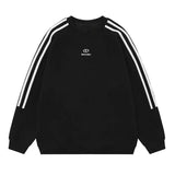 Embroidered Logo Striped Sleeve Sweatshirt-Outfit