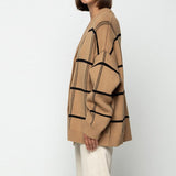 Plaid Cardigan Sweater Women Lantern Sleeve Casual Loose Jumper Autumn Winter V Neck Knitted Oversized Cardigans