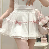Bow Japanese Kawaii Lolita Skirts Women Lace Ruffles Korean Fashion Cute Skirt Female Preppy Style High Waist Fairy Skirts-Outfit