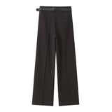 Fongt 2025 Spring New Women's Fashion Simple With Belt Double Fold Trousers