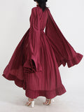Court Style Dress 2025 Summer V Collar Design Wood Ear Ultra-Long Sleeve Cape Dress Women's