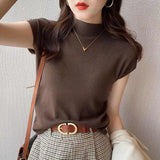 Fongt Collar Bottomed Shirt Women With A New Short-Sleeved Knitted Shirt Slim 2025 Spring And Autumn Thin Vest Short