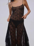 Fongt Sexy Lace Cascading Fine Shoulder Sling Long Dress LX0106