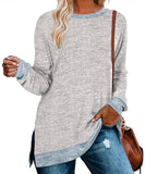 / Winter 2023 New Round Collar Color Open Fork Top Loose Head T-Shirt And Long Sleeves-Outfit