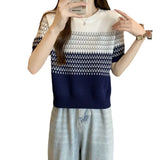 Fongt Gradient Striped T-Shirt Women's Summer New Oceanic Ice Silk Sleeve