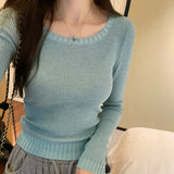 Slim Long-Sleeved Short-Style Sweater Autumn And Winter New Style Small People Look Thin Bottom Sweater Trend-Outfit