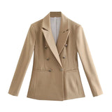 Women Spring Autumn Fashion Double Breasted Check Laple Collar Suit Blazers Coat Vintage Long Sleeve Female