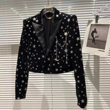 STREET Newest 2022 Designer Suit Set Women's Shimmer Star Velvet Jacket Lion Buttons Shorts Set