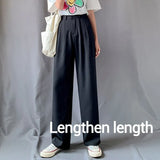 Lengthen Length Solid Pants Women 2020 Summer Elastic Waist High Waist Trouser Female Full Length Pocket Wide Leg