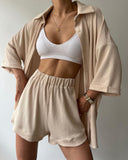 Fongt New Personalized Open Fork Mid-Sleeve Shirt Shorts Set