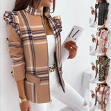 Fongt Explosion Autumn And Winter Lotus Leaf Side Long Sleeve Zipper Print Suit Small Coat