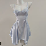 Fongt New Spring And Summer Sexy Pajamas Female Thin Hollow Lace Splicing Ice Silk Folds Slimming Slings Sleep Skirt