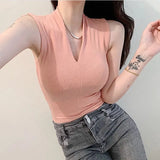 Fongt New Temperament V-Neck Sleeveless Thin Solid Threaded Vest Small Woman Body Inside The Coat
