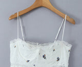 White Embroidery Flower Corset Style Cami Mini Dress-Outfit