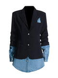 Temperament Commuting Style High-End Suit Suit 2025 Summer New Personality Splicing Denim Design Blazer