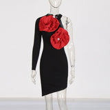 Fashion Design Dress Women 2025 Spring New Three-Dimensional Flowers Splicing High Sense Asymmetry Short Dress