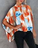 New Women's Fashion Round Collar Loose Bat Sleeve Round Collar Shirt-Outfit