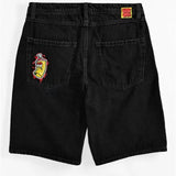 Skateboard Denim Shorts Washed Denim Shorts Summer Loose Retro Trend Brand Casual Denim Shorts-Outfit