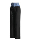 Fongt Commuting Style In The Fall Of 2025 New Denim Splicing Trousers Design Wide-Legged Bumpy Casual Pants