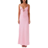 Collared With Ribbon Super Long V-Neck Sexy Dress
