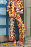 Autumn Vintage Pants Outfits Elegant Turn Down Collar Lady Casual Matching Set 2023 Women Printing Loose Two Pieces