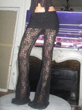 high rise flared trousers with lace
