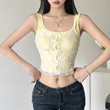 Fresh Girl Lace Splicing Yellow Bow Harness Dopamine Pure Desire To Fold And Wear A Two-Piece Set-Outfit