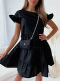 Flared Sleeve Round Neck Irregular Hem