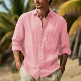 Fongt Men's Linen Shirt Button Shirt Summer Beach Shirt Pure