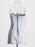 Australian Trendy Sweet Windy Leaf Side Denim Short Dress 2025 New Slim Short Corset Dress