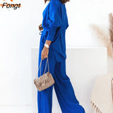 Summer New Women's Suit Loose Solid Color Long Sleeve Shirt Leisure Wide Leg Pants Two Piece Suit Women Women's
