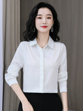 Women Shirts Satin Long Sleeve Blouse Women Fashion Elegant White Shirt Solid Basic Womens Tops and Blouses New Female