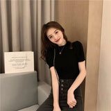 Fongt Short-Sleeved T-Shirt For Women's Summer 2023 New Knitted Bottom Shirt With Bubble Sleeves Short