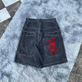 Y2k Denim Shorts Street Hip-Hop Retro Graphics Black Loose Gothic Men-Outfit