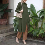 ZANZEA Women Full Sleeved Muslim Blouse Islamic Clothing Fashion Buttons Down Solid Long Blouse Tops Kaftan Casual Solid Blusas 703-0-Outfit