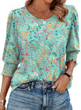 Fongt Color Women's Clothing 2025 Autumn Loose Leisure Printing Seven-Sleeve Round-Neck T-Shirt Top