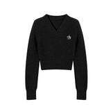 Harajuku Basic Black Cropped Sweater Women Vintage Korean Style Slim Gray Long Sleeve Knit Jumper Female Preppy