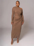 Draped Off-Shoulder Long Sleeve Top And Maxi Skirt Set-Outfit