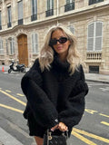 Knit Turtlrneck Double Lantern Sleeve Women Pullover Thick Warm Oversized Loose Top Sweater 2023 Fall Winter Chic Knitwear-Outfit