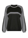 Patchwork Striped Crew Sweatshirt-Outfit